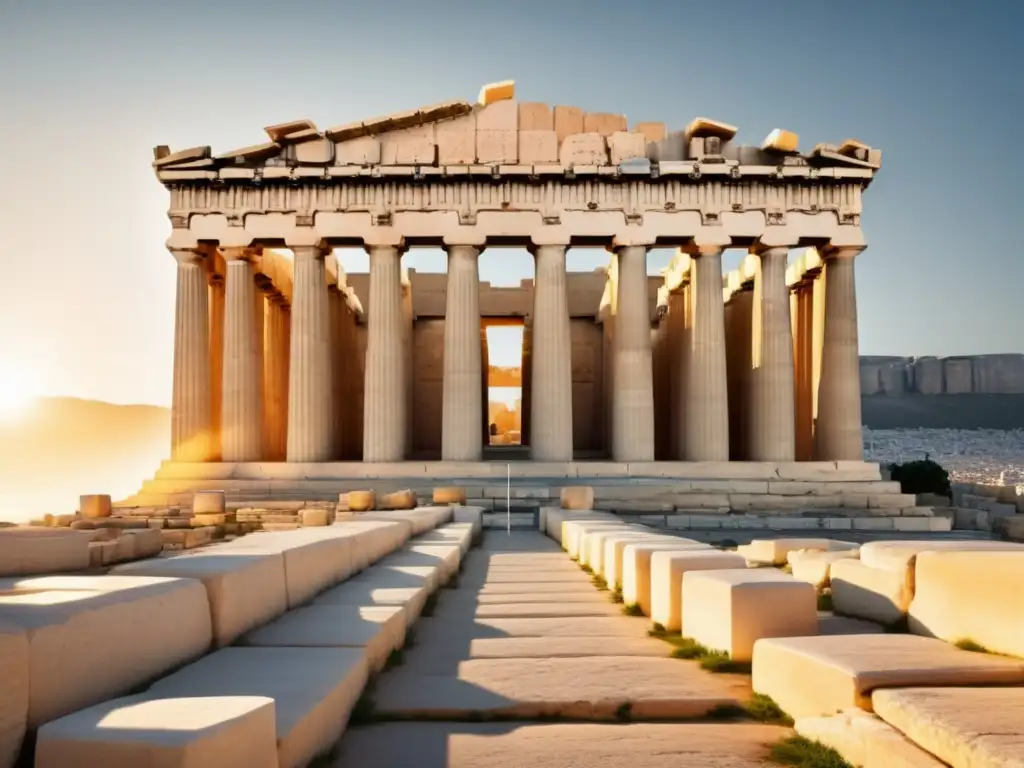 Impresionante Parthenon en Atenas, ejemplo icónico de arquitectura griega, con detalles ultradetallados y legado de Alejandro Magno