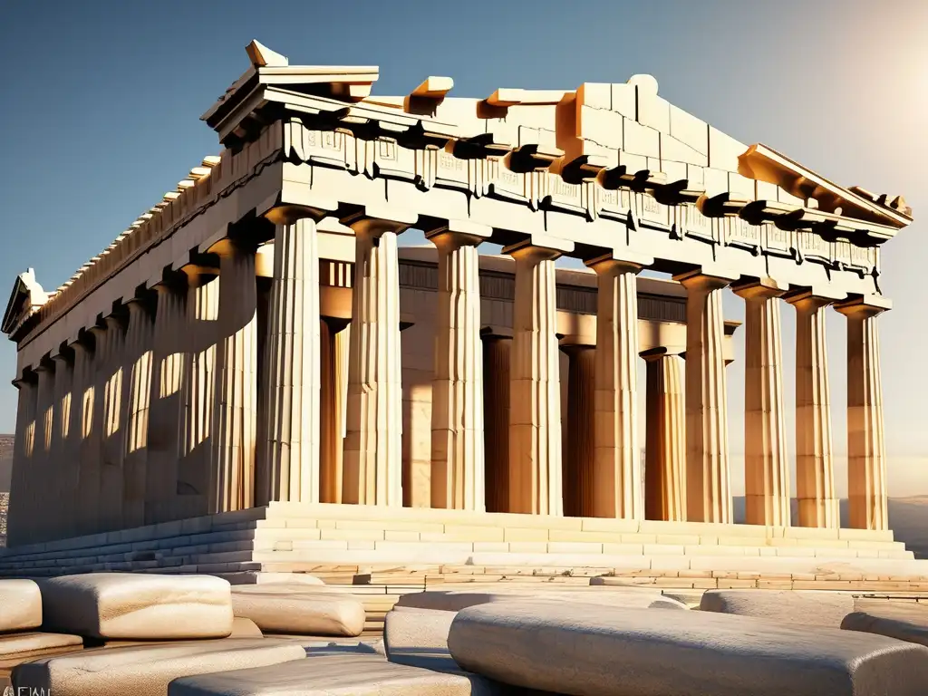 Impresionante imagen del Parthenon en la Acrópolis de Atenas, reflejando la influencia de la Antigua Grecia en la actualidad