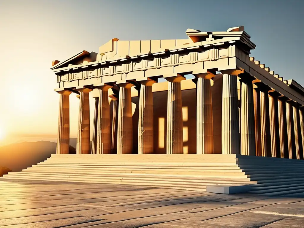 Parthenon: Magnífica imagen fotorealista resaltando detalles arquitectónicos y la figura solitaria