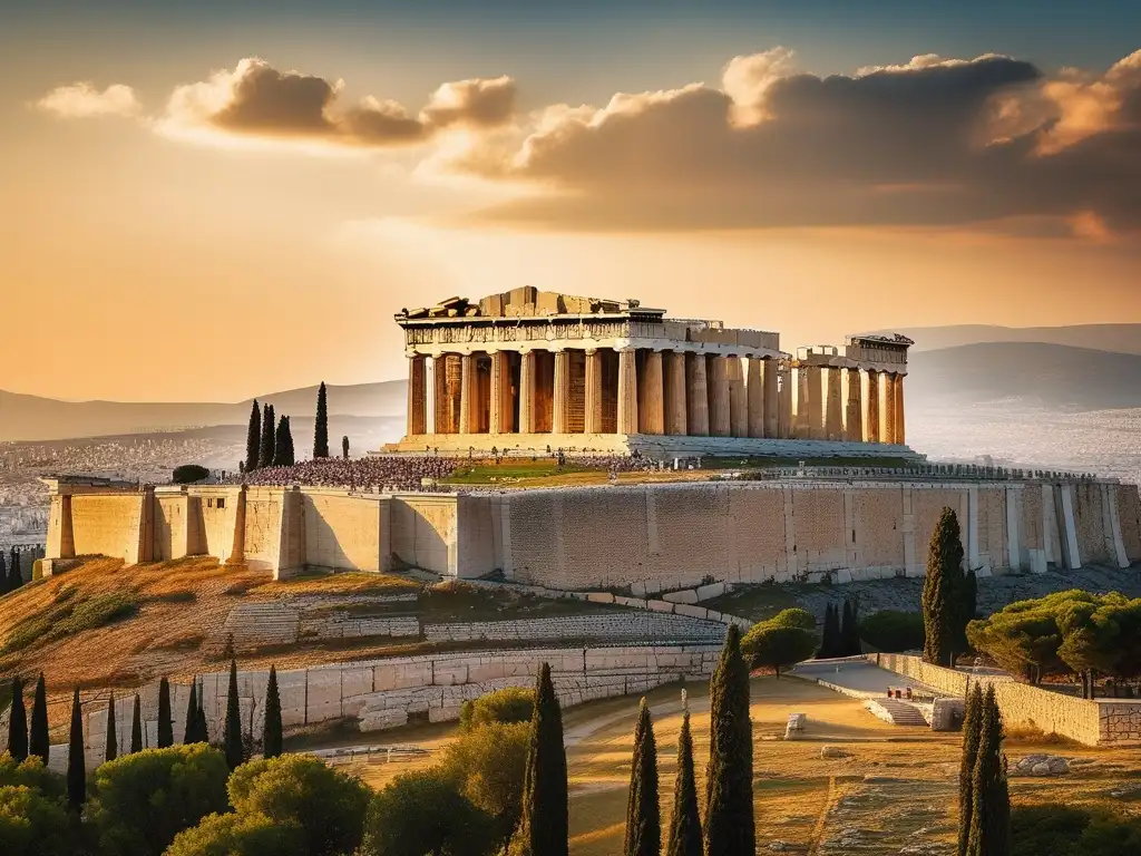 Vista impactante del majestuoso Partenón, templo icónico y bien conservado en Grecia, resalta elegancia y avances arquitectónicos del Periodo Clásico