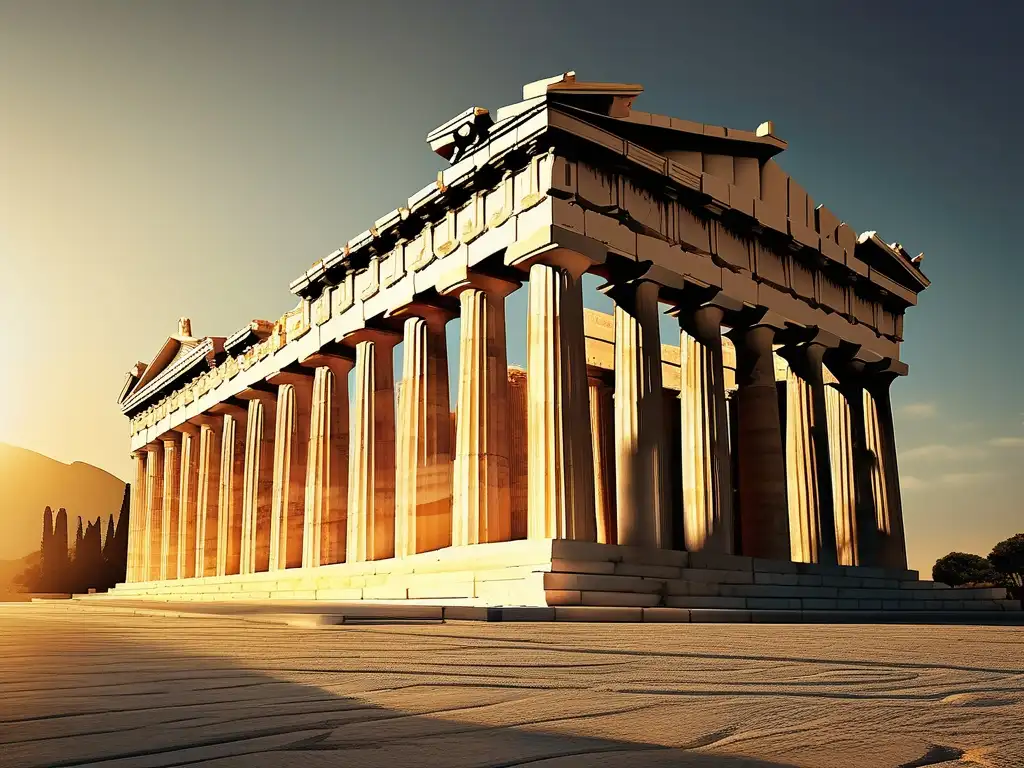 Influencia de la Antigua Grecia en la civilización occidental: Parthenon, estructura icónica de Atenas destacando su grandiosidad y elegancia