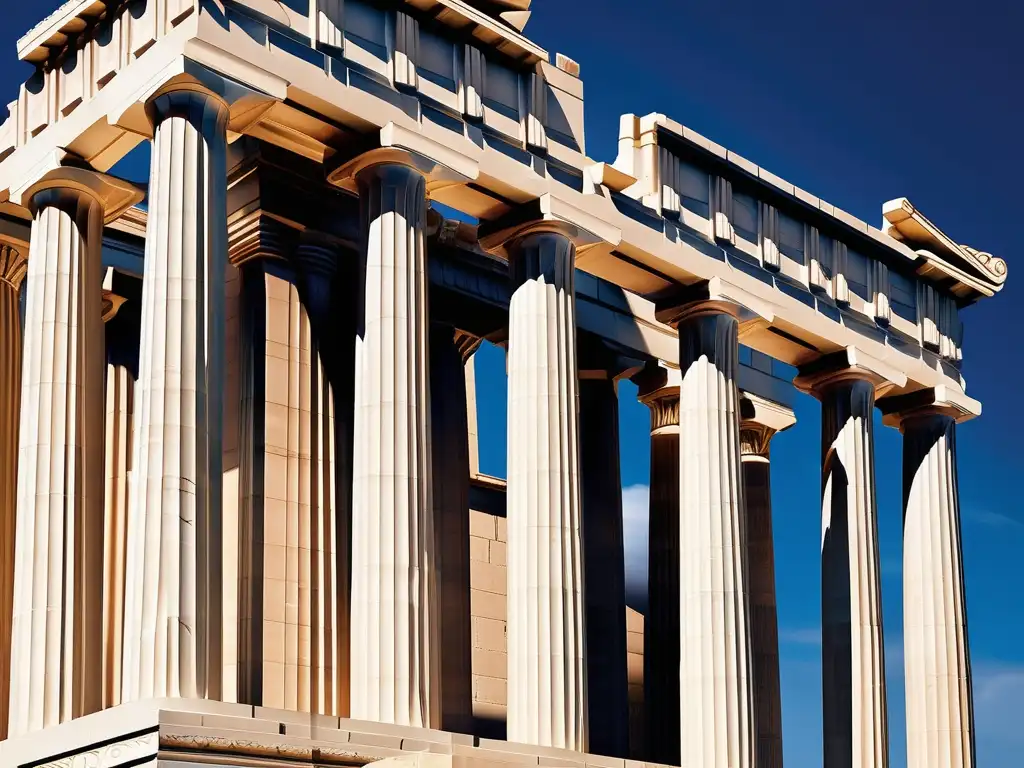 Influencia de civilizaciones antiguas en Grecia: Parthenon majestuoso y simbólico, resaltando su grandiosidad histórica