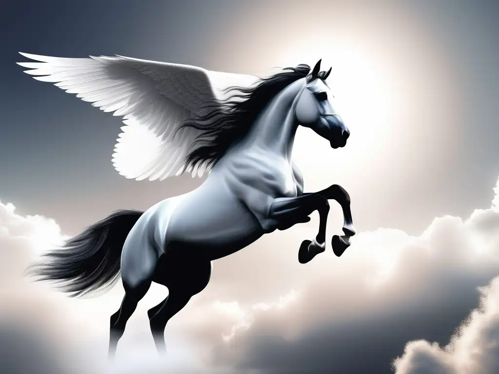 Pegaso: majestuoso caballo alado, símbolo de inspiración y mensajero de los dioses (Relación mitológica Pegaso dioses)