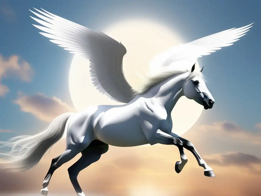 Pegasus, el majestuoso caballo alado de la mitología griega, en un impresionante paisaje minimalista