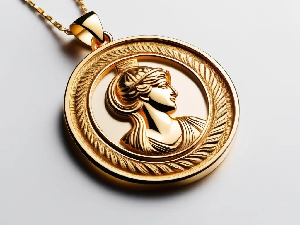 Joyería antigua Grecia: delicado colgante oro, diosa griega, artesanía antigua, cadena elegante, historia y simbolismo