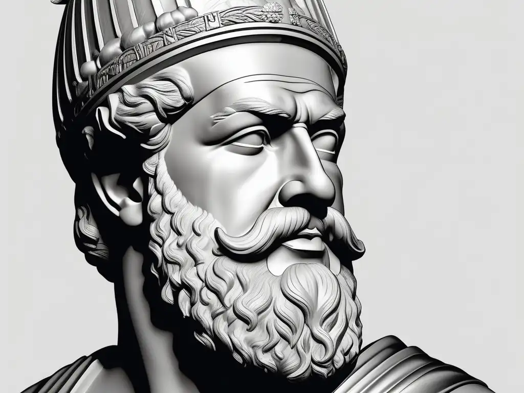 Líder de la Guerra del Peloponeso: Pericles, estratega ateniense con expresión seria y detalles faciales meticulosos