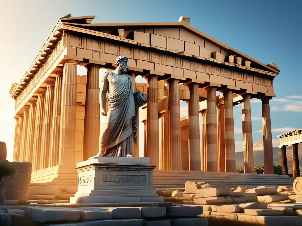 Plato, estatua de mármol en ruinas del Parthenon, Grecia antigua