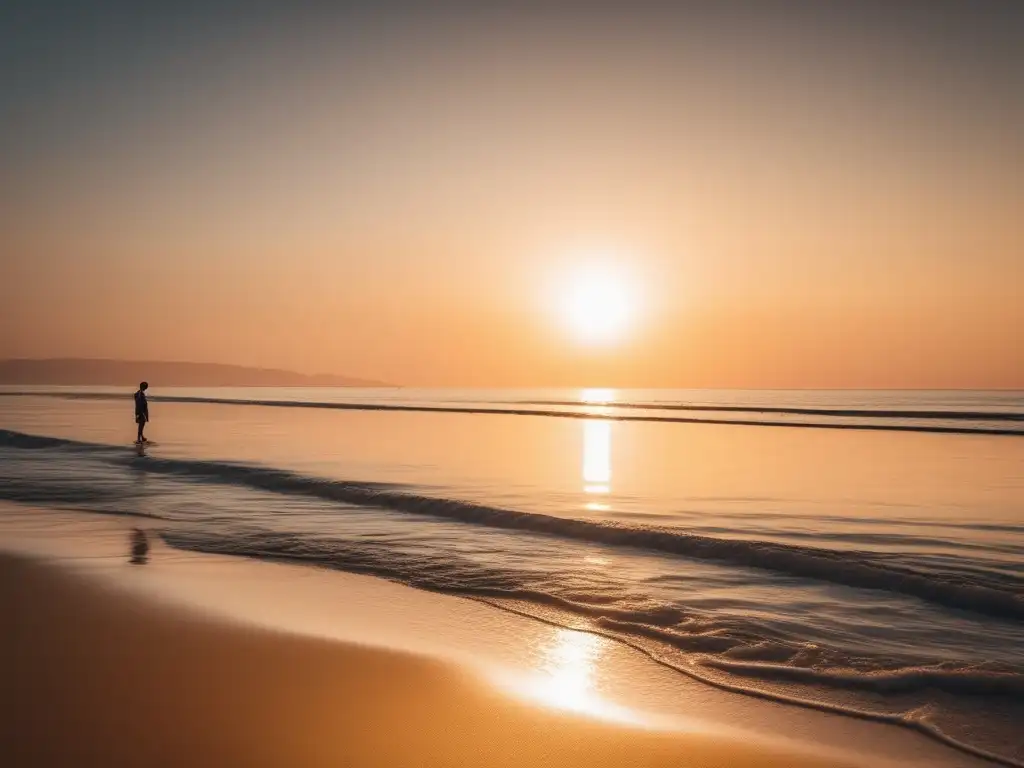 Hedonismo cirenaico y placer vitalicio en serena imagen de playa al atardecer