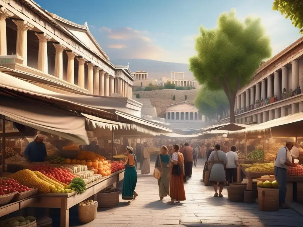 Importancia de las ágoras en Grecia: Imagen 8k detallada de la bulliciosa Ágora de Atenas, capturando su grandiosidad y significado