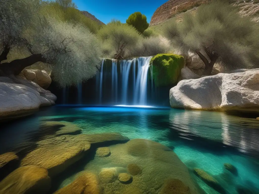 Agua en la dieta griega: Primavera cristalina y vibrante con cascadas y naturaleza