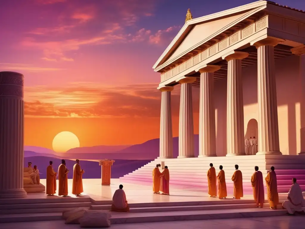Ritual de sacrificio en Antigua Grecia: Importancia y solemnidad en templo griego