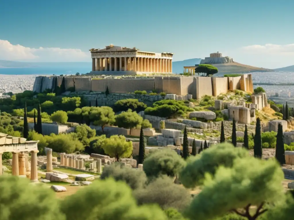 Ruinas de la antigua Atenas, Grecia: Parthenon y paisaje verde