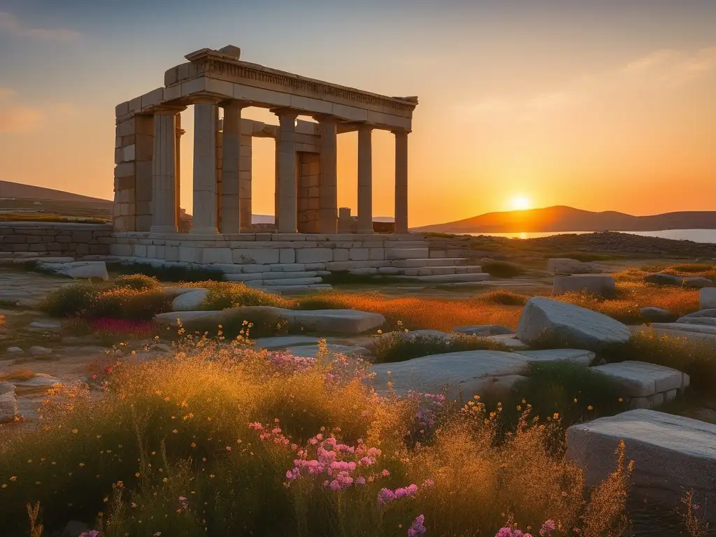 Ruinas antiguas de Delos, mercado histórico en Grecia