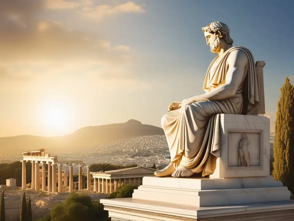 Estatua mármol filósofo griego, ruinas Atenas, Parthenon, naturaleza, epigramas y canciones cortas