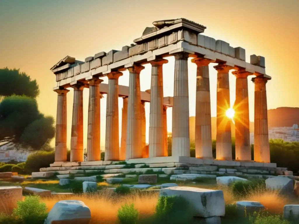 Ruinas de la antigua ciudad de Atenas al atardecer Ruinas de Atenas: Influencia Guerras Médicas en cultura griega