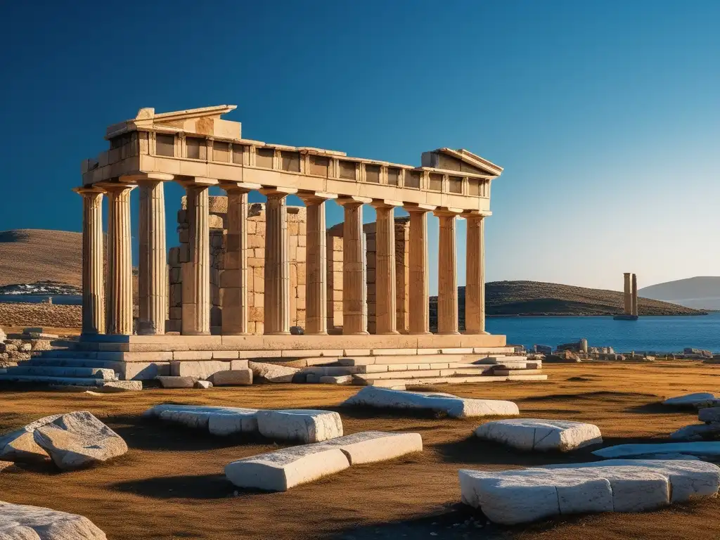 Importancia cultural de Delos en Grecia: Ruinas griegas del Templo de Apolo y más en imagen 8k detallada