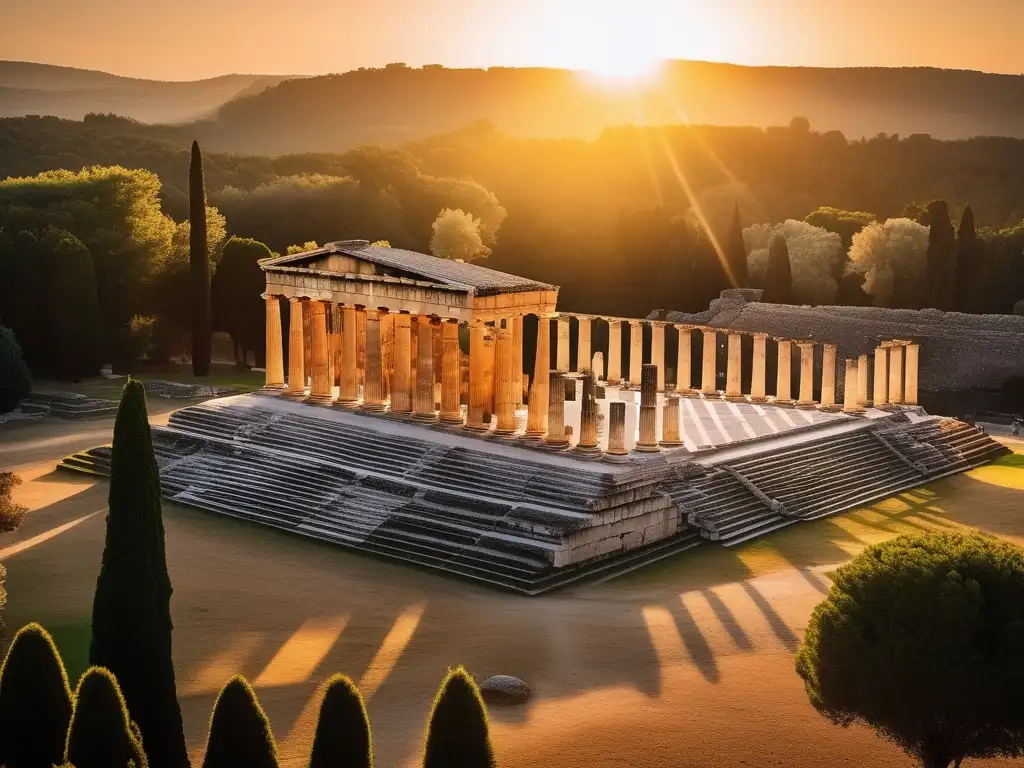 Ruinas de Olympia, Grecia al atardecer: Influencia de los Juegos Olímpicos en la Literatura Griega