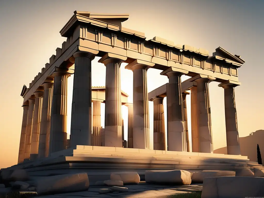 Ruinas de la antigua ciudad de Atenas con el Parthenon, evocando la grandeza de la antigua Grecia