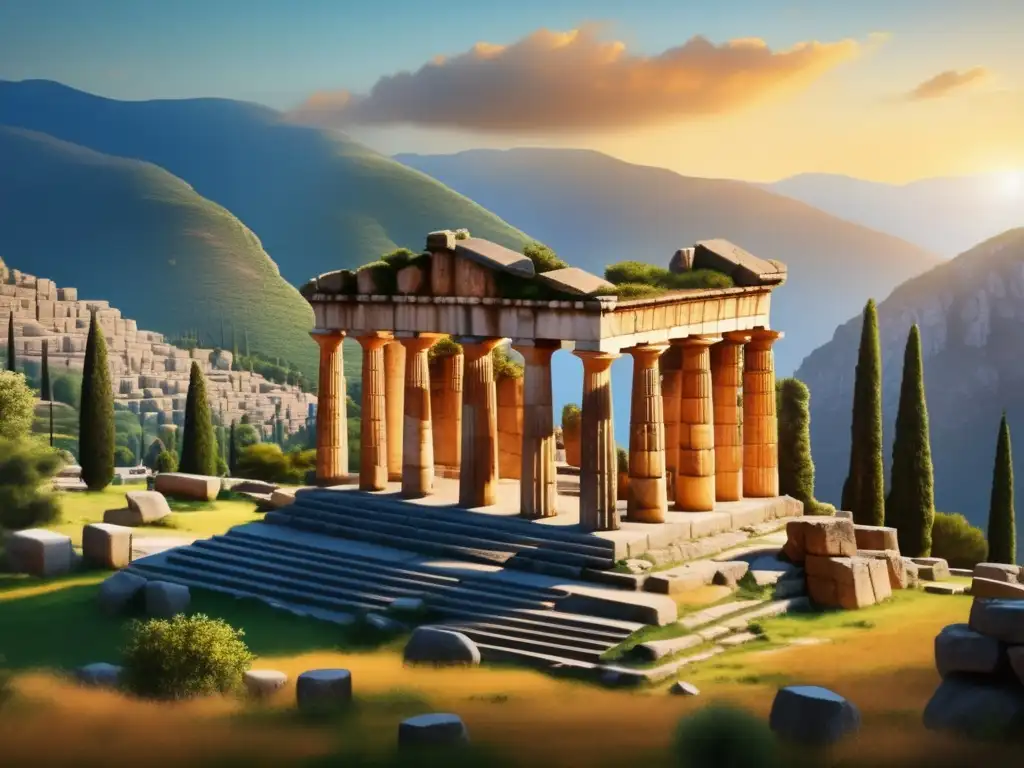 Templos y oráculos de Grecia: Ruinas majestuosas del Templo de Apolo en Delphi, Grecia