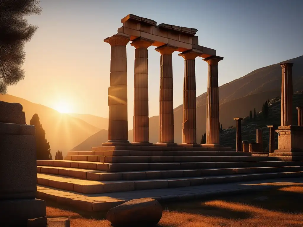 Ruinas antiguas de Delphi al atardecer: festividades antiguas Grecia, canciones cortas y epigramas