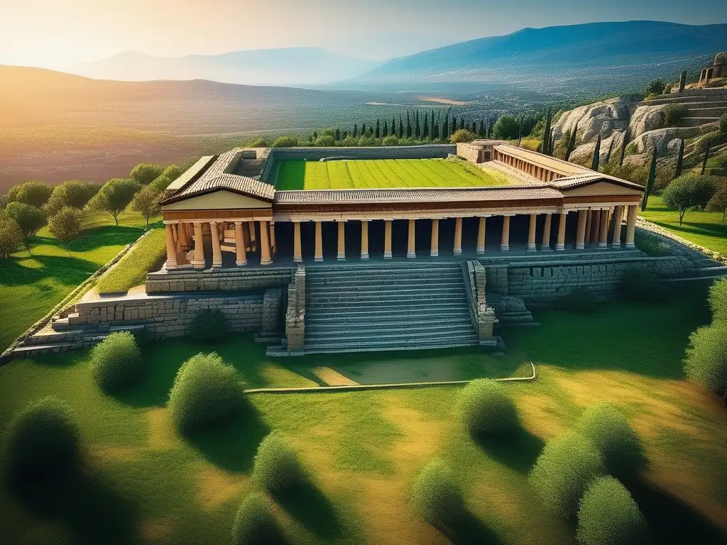 Ruinas majestuosas de la antigua ciudad de Esparta, rodeadas de paisajes verdes