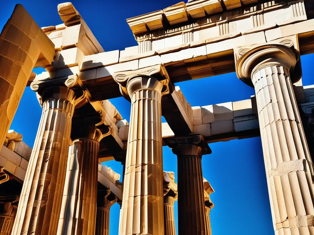 Ruinas del Partenón en Atenas, Grecia: majestuosas columnas que resaltan la grandiosidad y brillantez arquitectónica de la antigua civilización griega