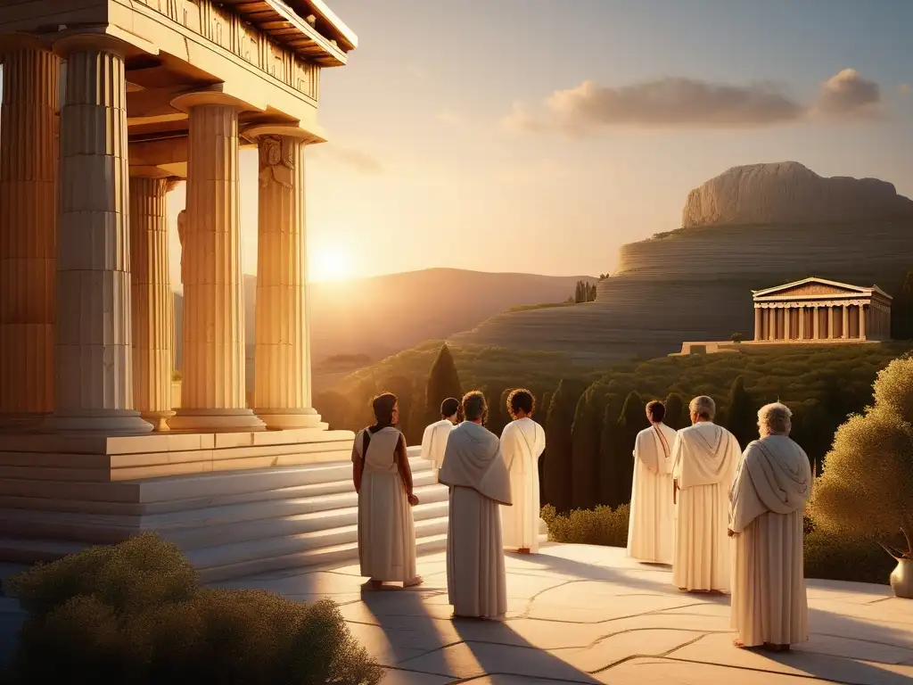 Importancia rituales sacrificio Antigua Grecia en magnífica imagen de templo griego al atardecer