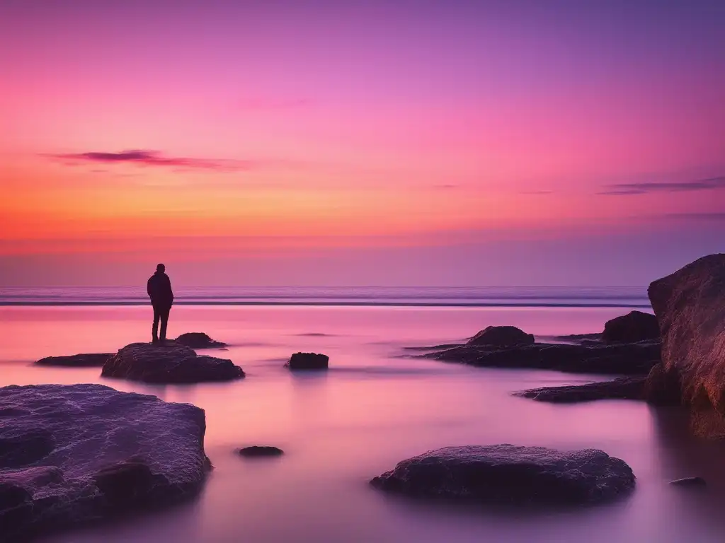 Paisaje marino sereno al atardecer: placer y tranquilidad