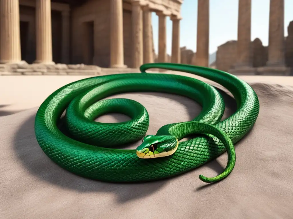 Serpiente coiled alrededor del Rod de Asclepius, símbolo sabiduría serpiente antigua Grecia