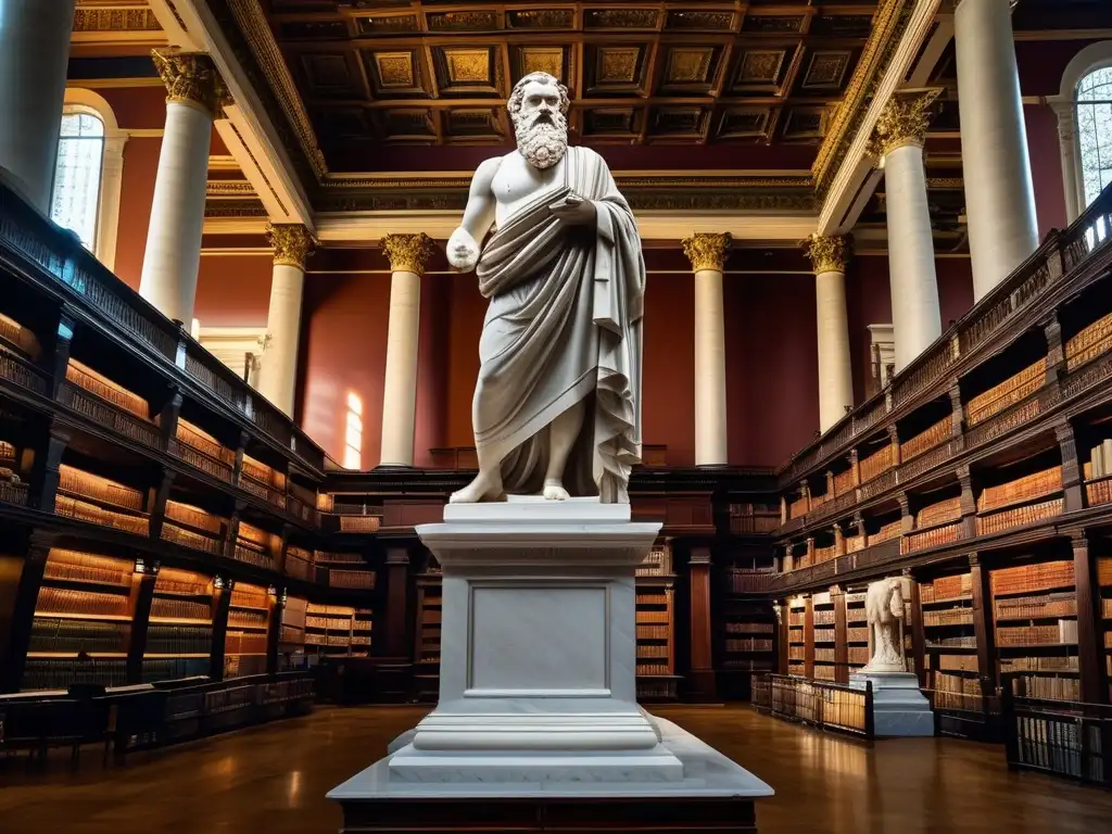 Influencia de la Antigua Grecia en Roma: Estatua de Sócrates en biblioteca romana