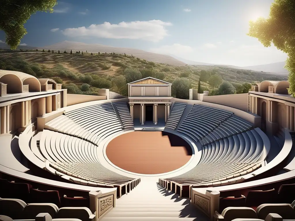 Escenario griego antiguo con acústica perfecta y detalles arquitectónicos impresionantes
