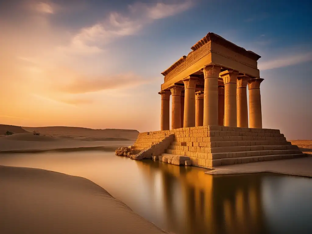 Ruinas del Templo de Amón en el Oasis de Siwa al atardecer dorado - Profecías del Oráculo de Amón reveladas