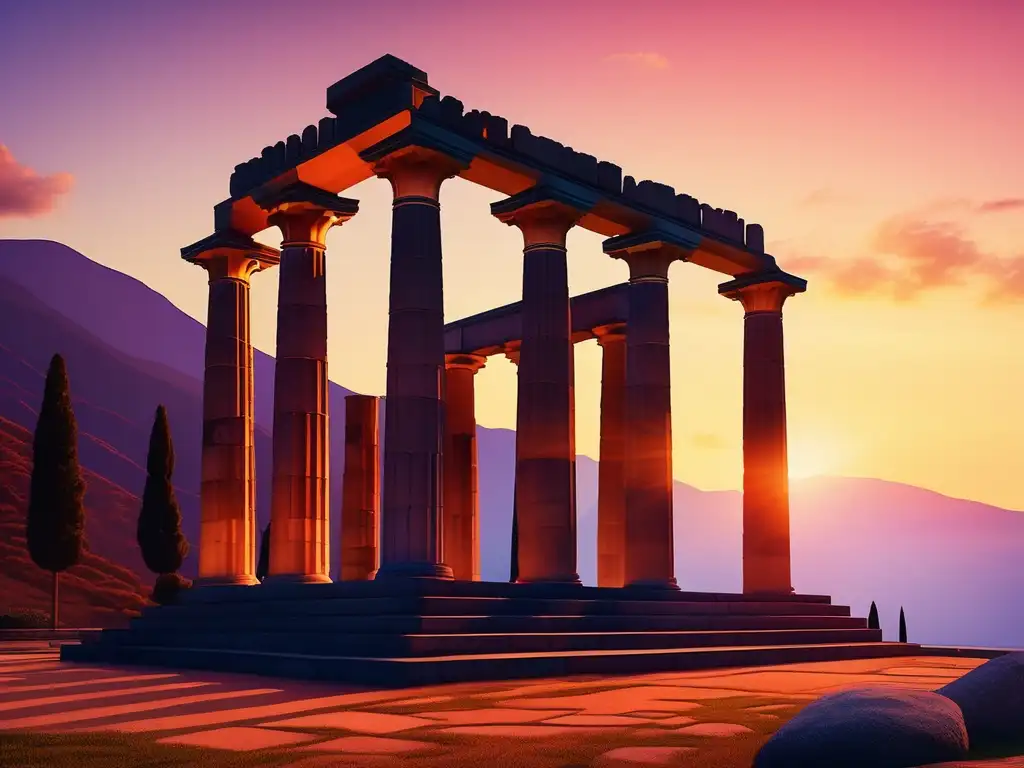 Culto a Apolo en Grecia: templo majestuoso al atardecer