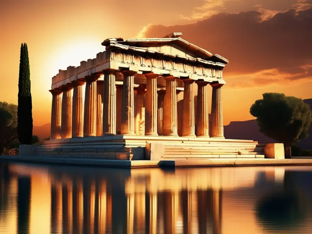 Legado cultural de Corinto en Grecia: Templo de Apolo al atardecer