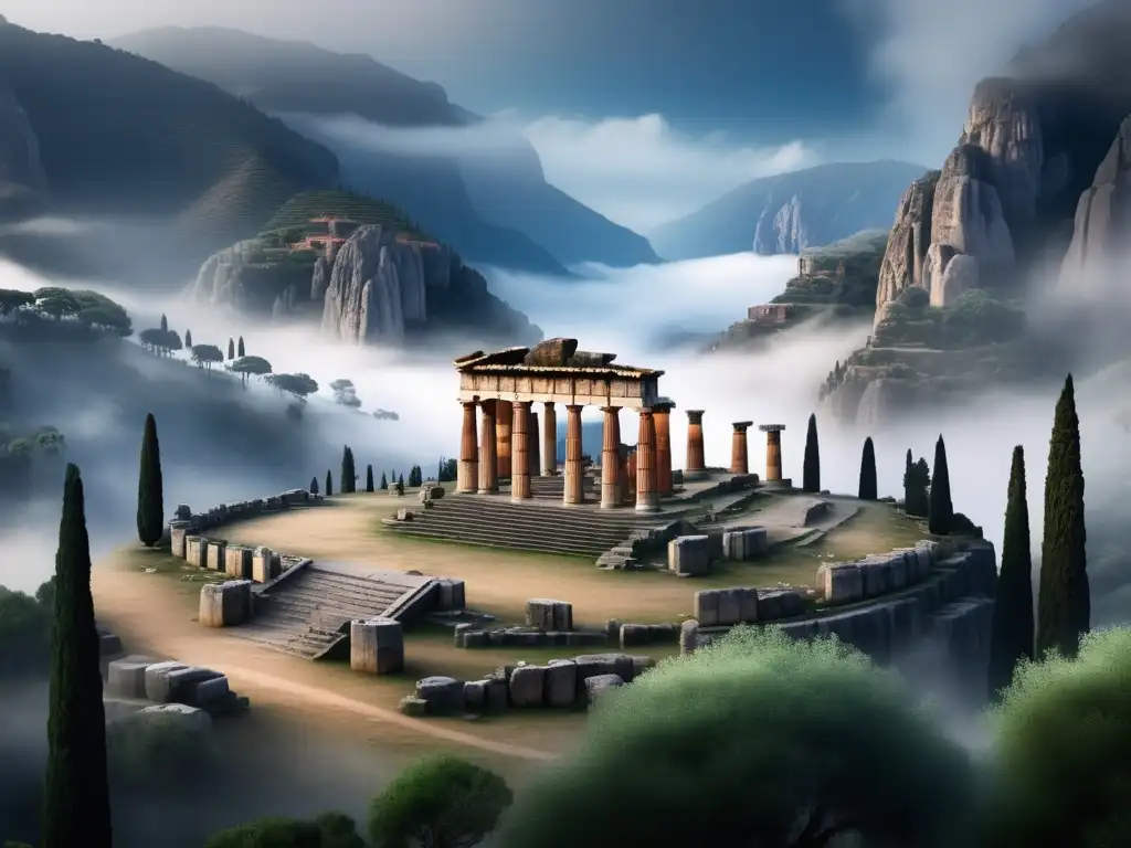 Templo antiguo de Apolo en Delphi, símbolo de la importancia del oráculo de Delfos en Grecia