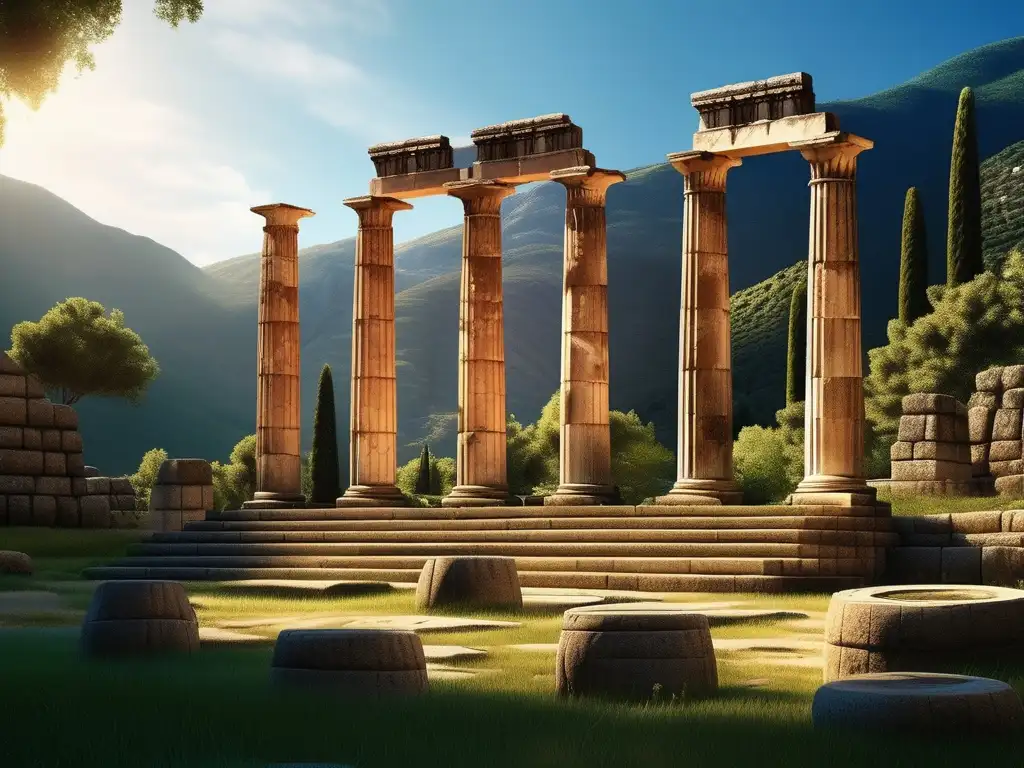 Antigua ruina del Templo de Apolo en Delphi, Grecia