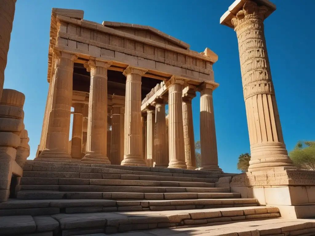 Templo de Apolo Ismenio en Tebas, un majestuoso templo con columnas dóricas que muestra la belleza y serenidad de los templos y oráculos de Grecia