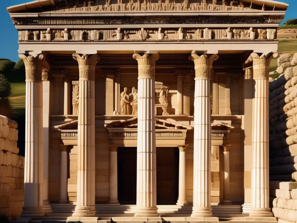 Templo de Artemisa en Ephesus, grandioso ejemplo de la arquitectura griega y romana, con columnas iónicas y frisos tallados