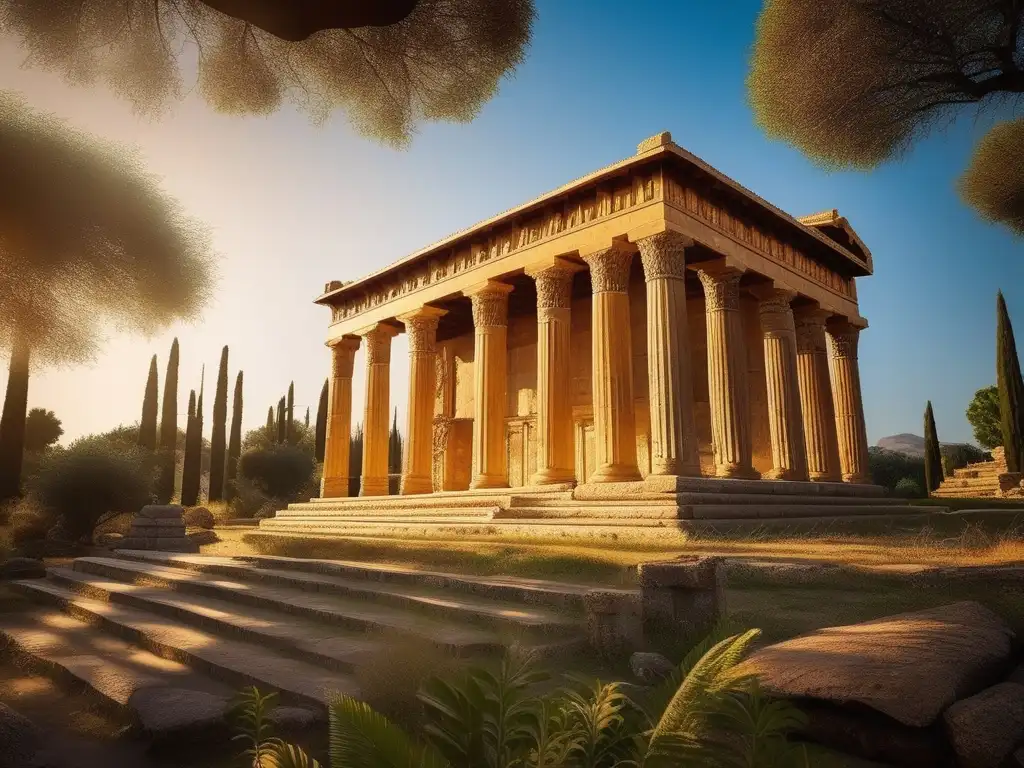 Importancia del Templo de Asclepio en la medicina moderna: majestuoso templo antiguo con carvings e historia