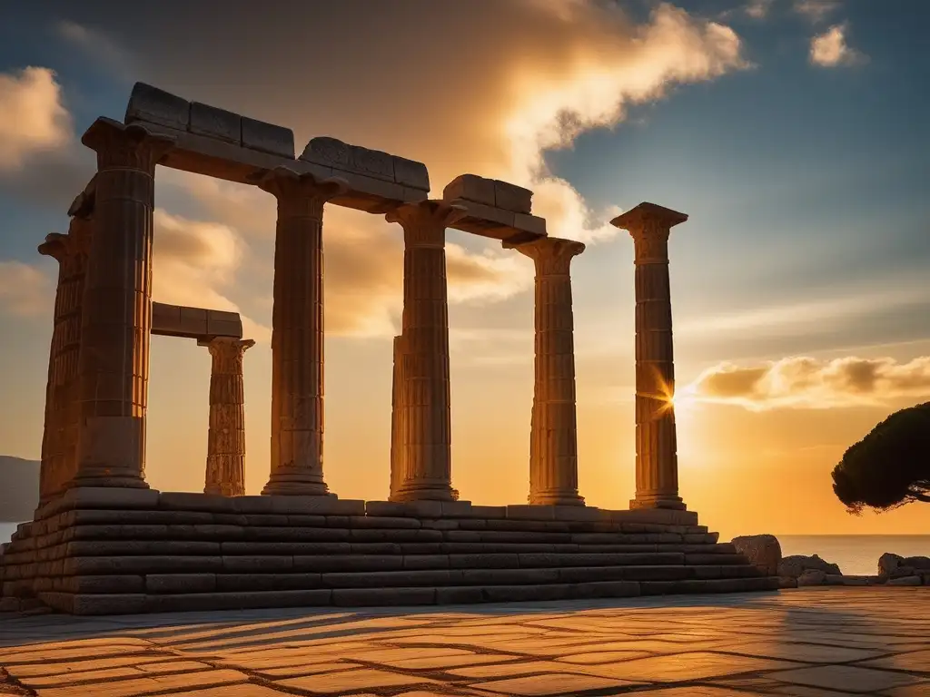 Influencia cultural de Samos y Lesbos en la Antigua Grecia - Templo de Hera en impresionante atardecer