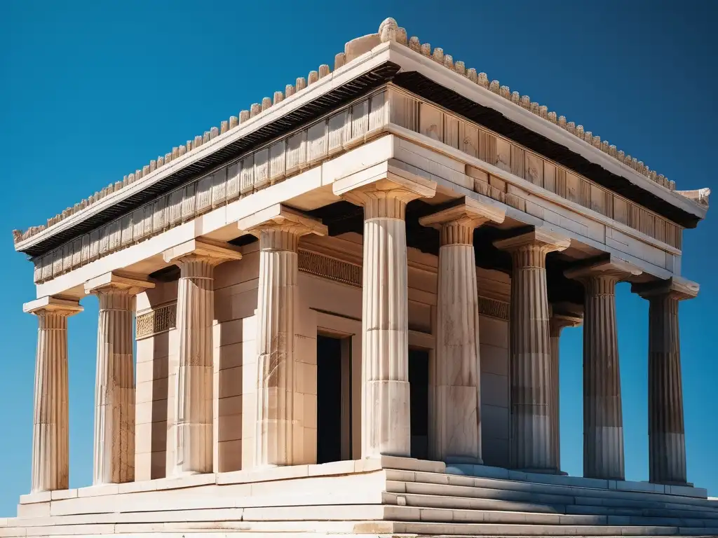 Templo de mármol en Atenas durante festival gastronómico en Antigua Grecia