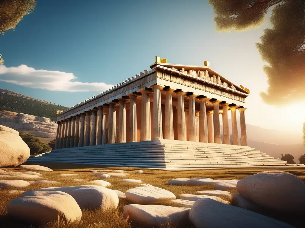Templo de mármol y paisaje griego en imagen 8k - Sistemas financieros en la Antigua Grecia