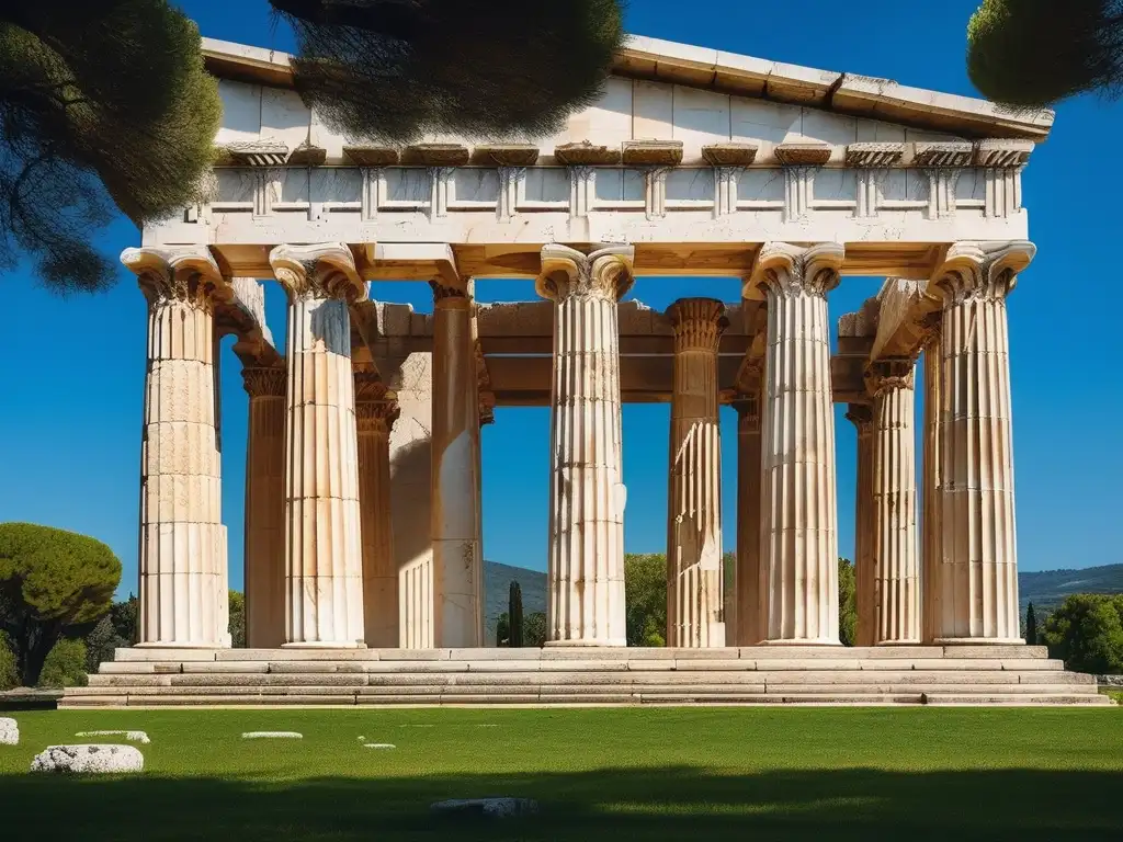 Templo de Zeus en Olympia: belleza helénica en un cielo azul