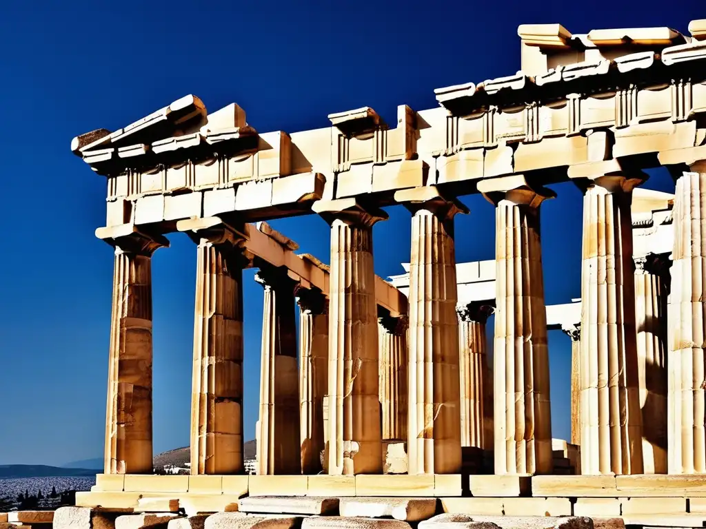 Influencia arquitectura griega: Parthenon majestuoso, templo famoso en Atenas, Grecia, con detalles exquisitos y diseño simétrico