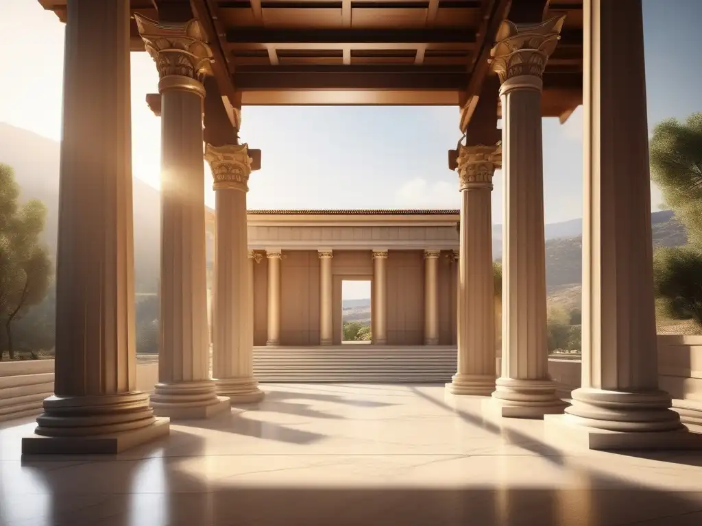 Santuario de los Dioscuros en Esparta: Interior impresionante con columnas de mármol, carvings detallados, luz cálida y altar dorado rodeado de velas