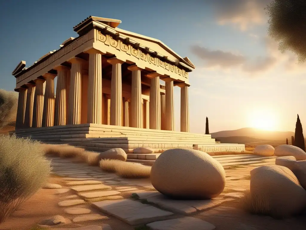 Paisaje griego con templo antiguo, festivales religiosos en Grecia