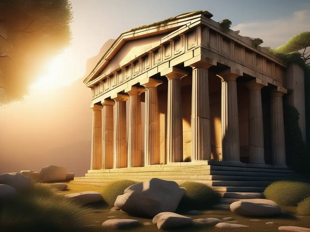 Templo griego en ruinas Influencia Guerras Médicas en cultura griega: templo griego en ruinas, detalles arquitectónicos, tiempo, naturaleza, fragmentos de cerámica