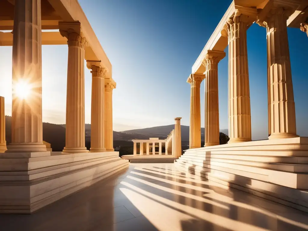 Templo griego con palancas en construcción (110 caracteres)