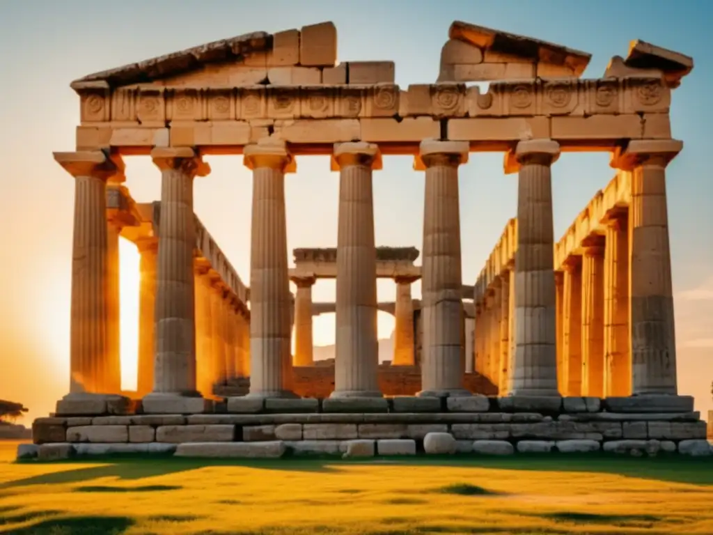 Influencia griega en Italia: Templo griego de Paestum, ruinas magníficas y detalladas en imagen ultradefinida 8k