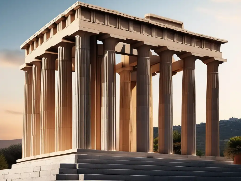 Historia del Templo de Hephaistos en Atenas: Arquitectura griega antigua con detalles y luz dorada